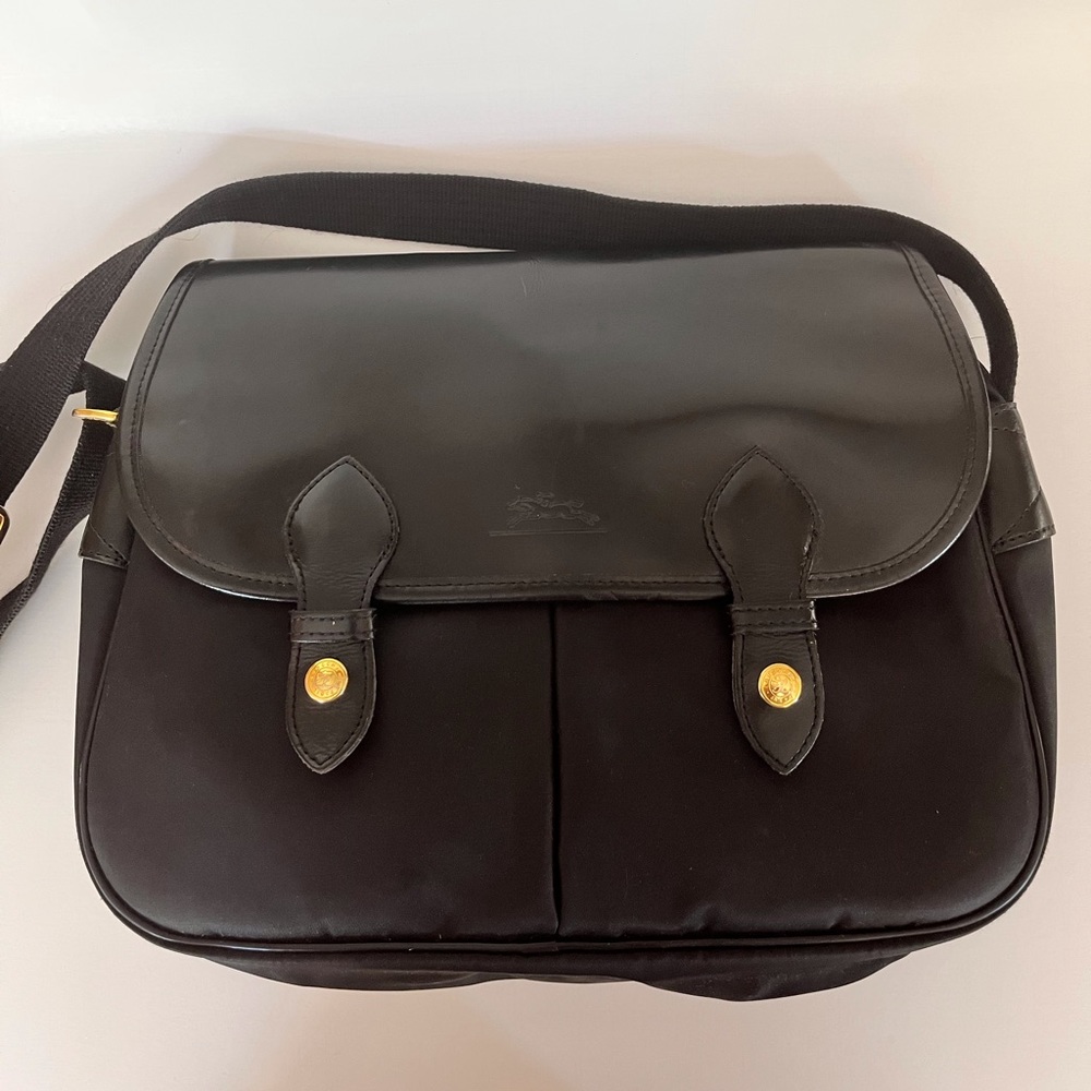 Vintage Longchamp Nylon and Leather Black Messenger Bag